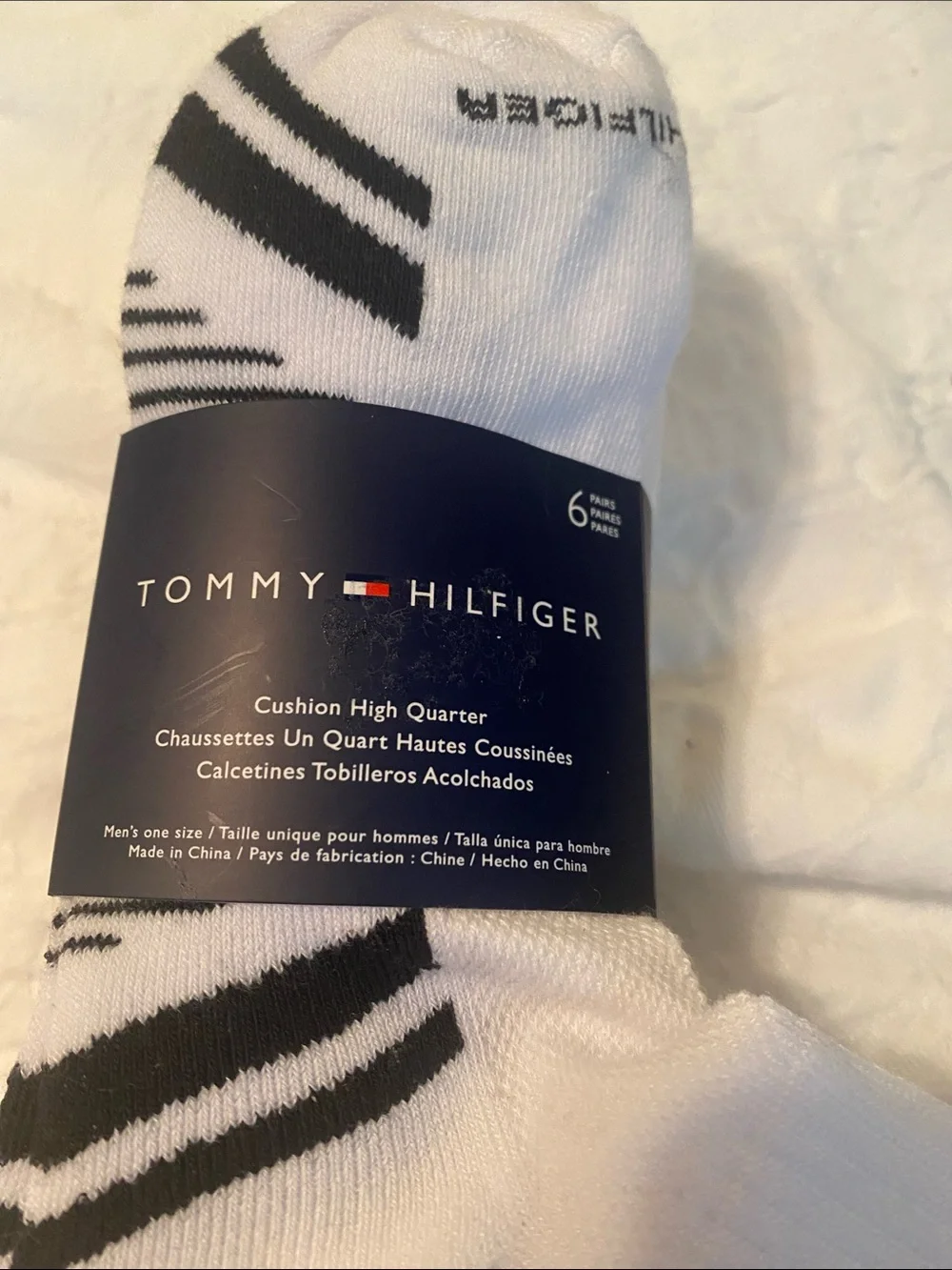 Tommy Hilfiger White Athletic Crew Socks with Black Stripes